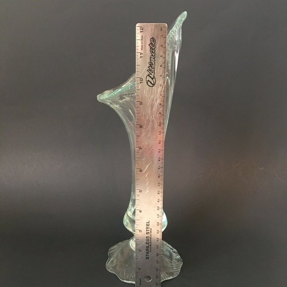 Calla Lily Vase Hand Blown Swung Glass Style Pale Green Tint 13" Vintage - Picture 7 of 12